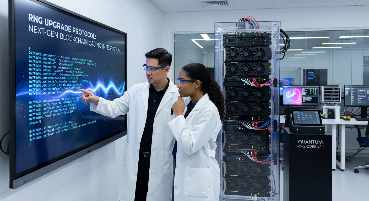 Technische Darstellung von Zufallszahlengeneratoren in Blockchain-Netzwerken mit Fokus auf Verifizierbarkeit und Sicherheit