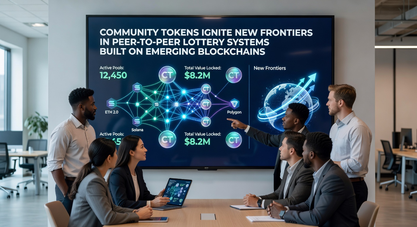 Darstellung einer dezentralen Lottery-Ziehung mit Community-Token-Beteiligung