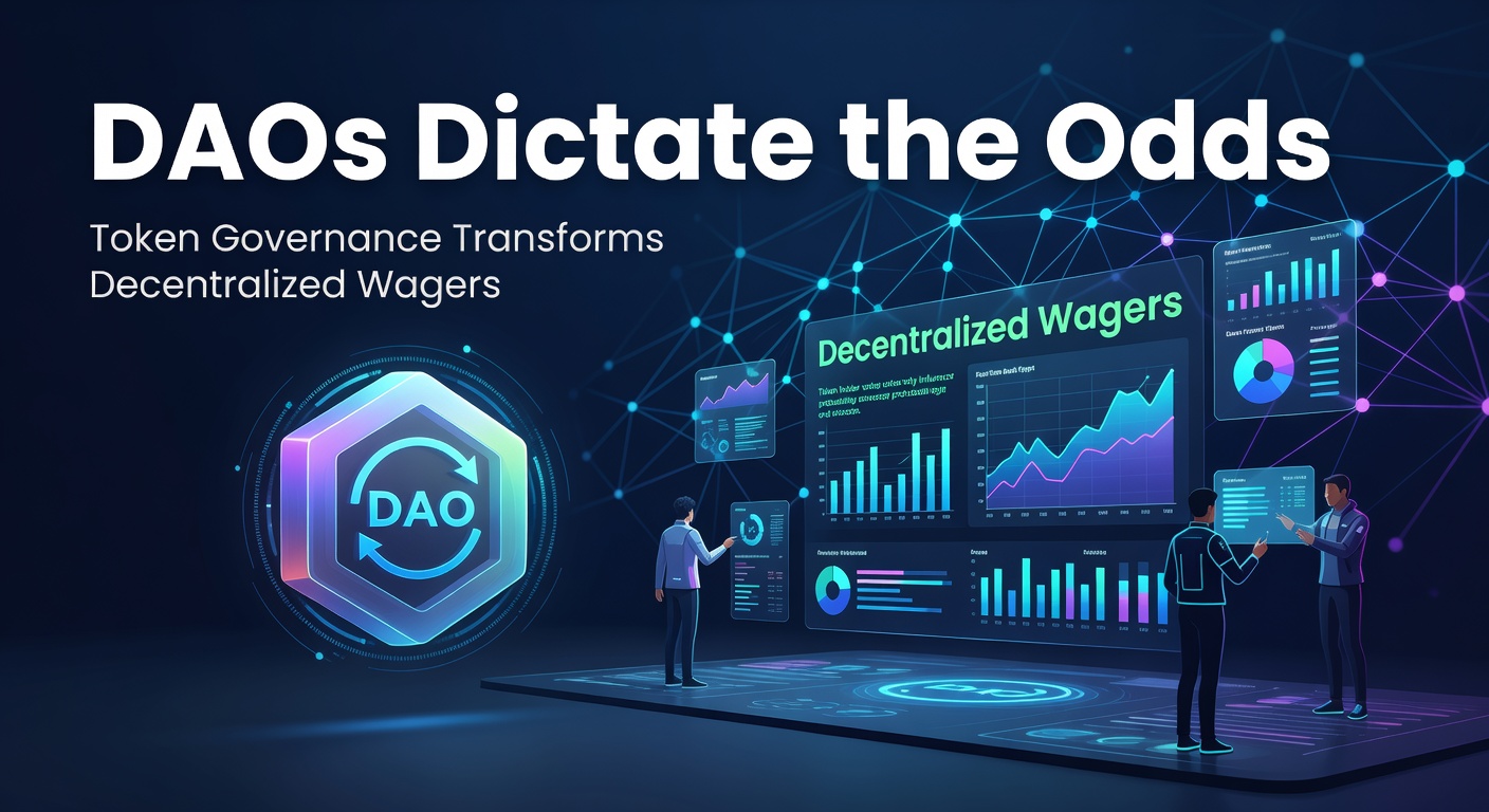 Grafik einer DAO-Struktur mit Token-Haltern, die Quoten in einem dezentralen Wettmarkt beeinflussen
