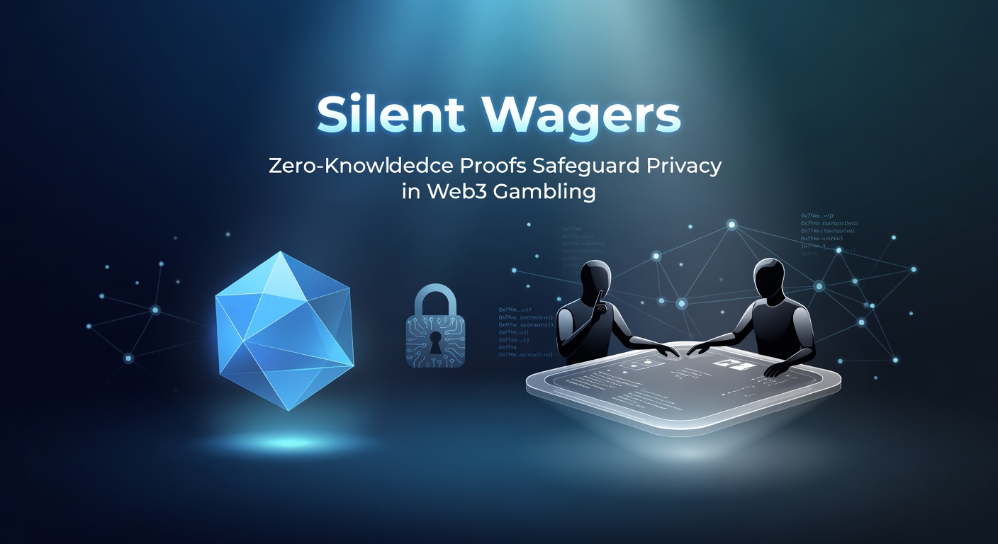 Abstrakte Darstellung eines verschlossenen Schlosses mit Blockchain-Ketten und Würfeln, die Privatsphäre in digitalem Glücksspiel symbolisieren