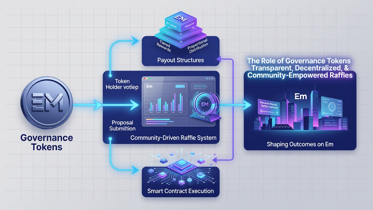 Visualisierung von Auszahlungsmechanismen und Token-Governance in Community-Raffles